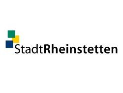 Logo der Stadt Rheinstetten mit Schriftzug und drei Quadraten in grün, gelb und blau